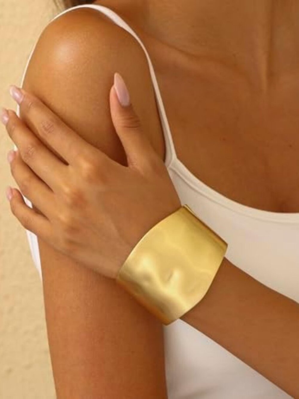Trendy 14K Gold Plated Wide Bangle Bracelets for Women - Stylish Jewelry - Picture 5 of 6